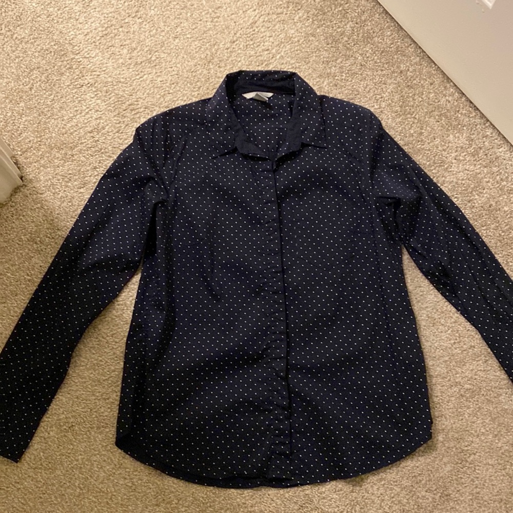 H&M Navy Button-down Polka Dot Shirt ; Size 6